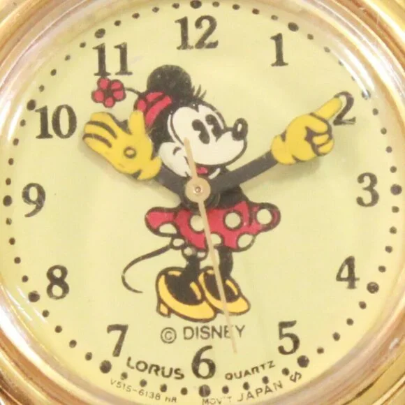 Lorus Ladies Mini Mouse Watch Gold Tone Case New Brown Leather Strap And Battery